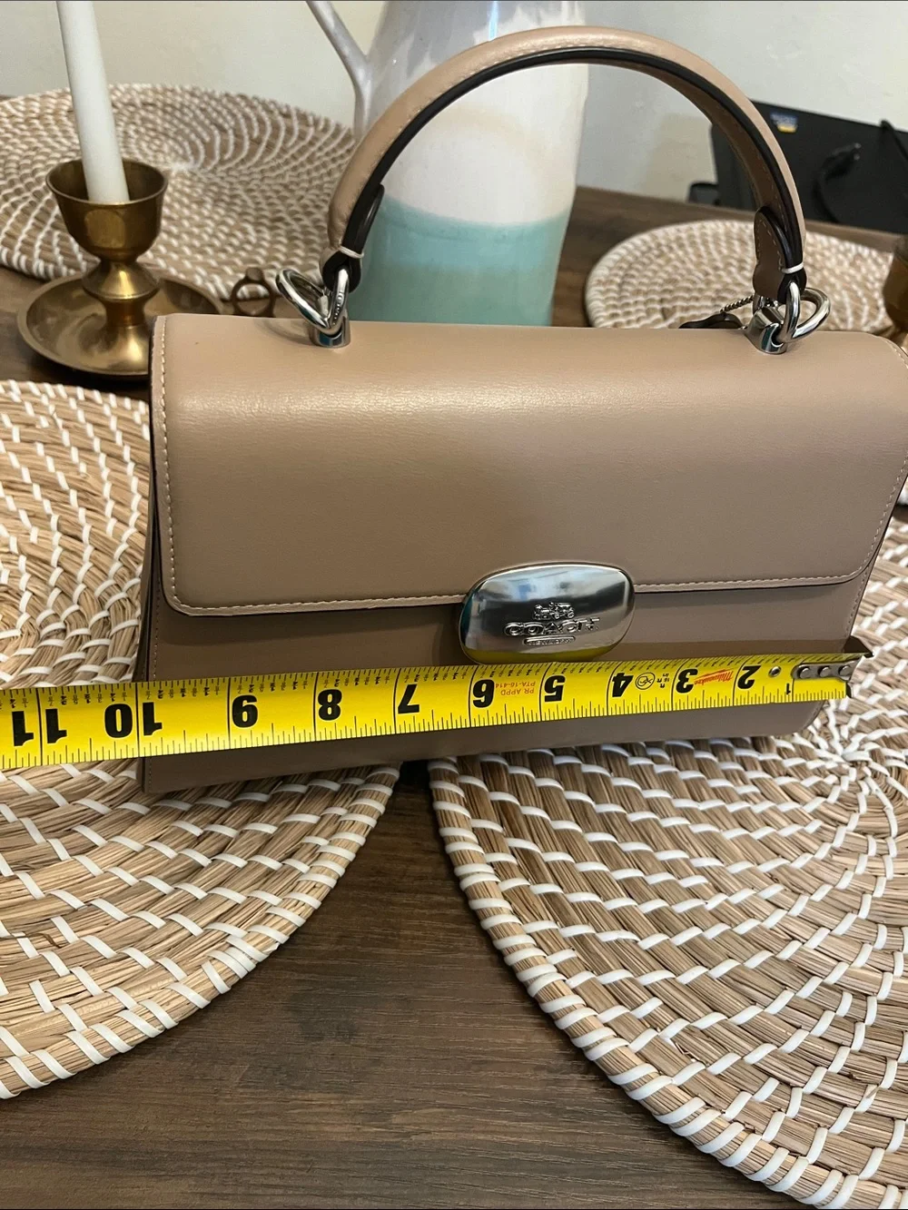 Coach Taupe Leather Top-Handle Satchel with Silver Hardware